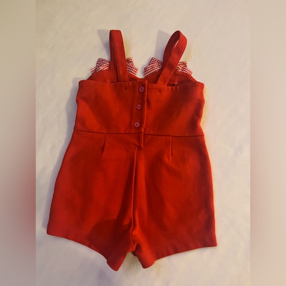 Janie and Jack Red Kids Overalls with Bow Accents 6-12M - Picture 2 of 6